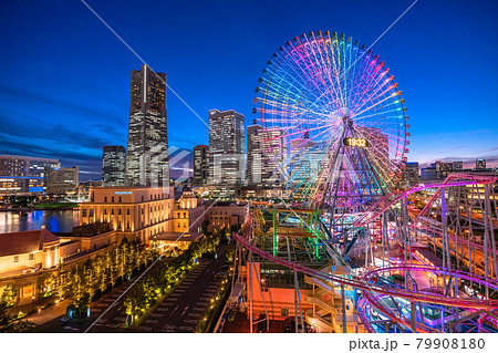 神奈川県 横浜みなとみらいの夜景 デートスポットの写真素材