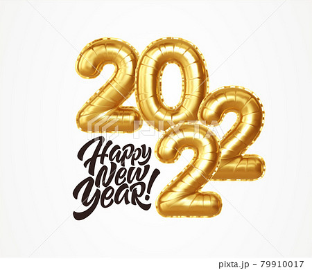 Happy new year 2022 metallic gold foil balloons on a white background. Golden helium balloons number 2022 New Year. Ve3ctor illustration Happy new year 2022 metallic gold foil balloons on a white background. Golden helium balloons number 2022 New Year. Ve3ctor illustration 79910017