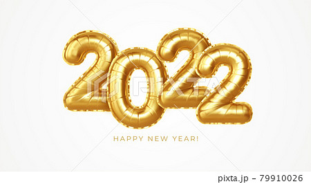 Happy new year 2022 metallic gold foil balloons on a white background. Golden helium balloons number 2022 New Year. Ve3ctor illustration 79910026