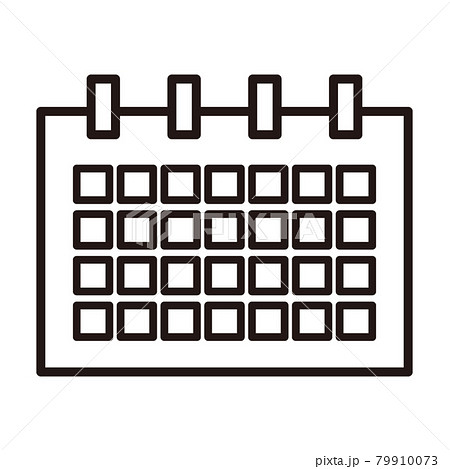 シンプルなカレンダーの白黒細線アイコン 白背景のイラスト素材