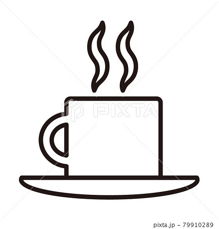 シンプルなコーヒーカップの白黒細線アイコン 白背景のイラスト素材