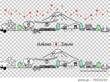 Hakone cityscape and simple line drawing set of new coronavirus 79910293