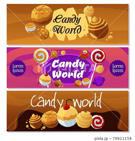 Set of backgrounds of caramel and fruity candy world, flat vector illustration. Set of backgrounds of caramel and fruity candy world, flat vector illustration. 79911158