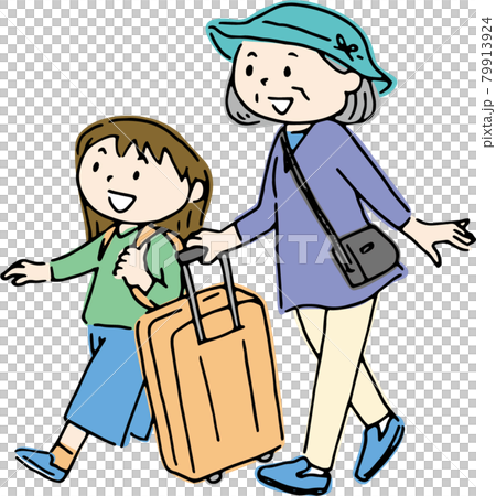 おばあちゃんと孫でお出かけのイラスト素材 [79913924] - PIXTA