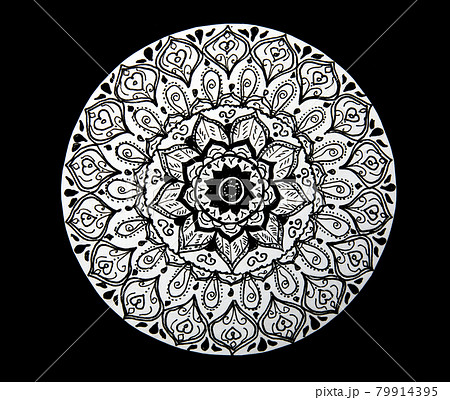 Flower mandala hand painted black and white Flower mandala hand painted black and white 79914395