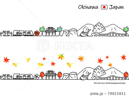 秋の沖縄の街並みのシンプル線画セット 秋の沖縄の街並みのシンプル線画セット 79923831