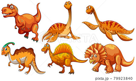 Set of orange dinosaur cartoon character 79923840