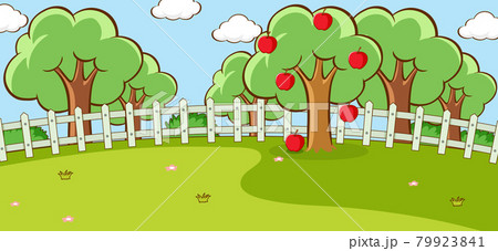 Outdoor scene with an apple tree in the park scene 79923841