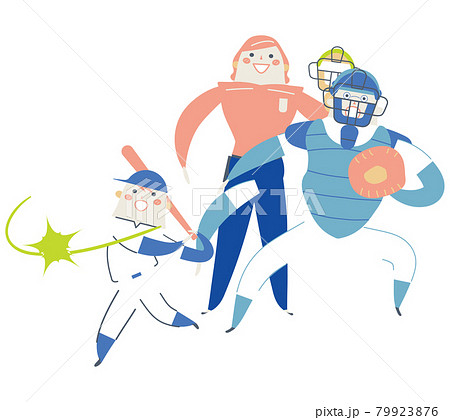 ビットを放つ少年と見上げるキャッチャーと審判 イラスト素材 ビットを放つ少年と見上げるキャッチャーと審判 イラスト素材 79923876