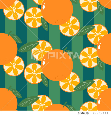 オレンジのシームレスパターン グリーンストライプ2のイラスト素材