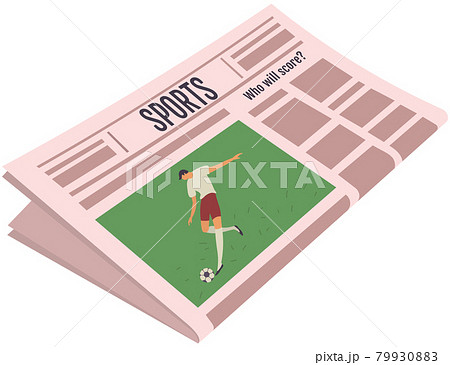 Paper publication with fresh news. Newspaper with sports headline. Publishing article about football Paper publication with fresh news. Newspaper with sports headline. Publishing article about football 79930883