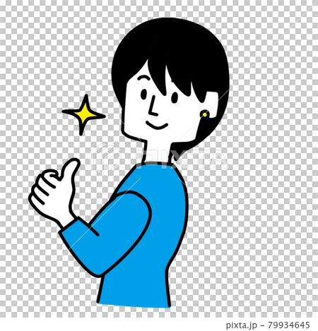 振り向きざまにサムズアップする女性 79934645