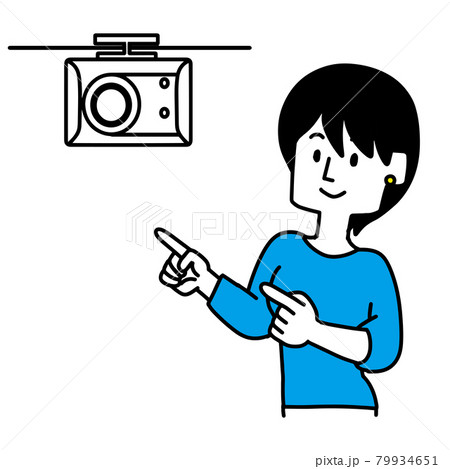 ドライブレコーダーを指差す女性 79934651