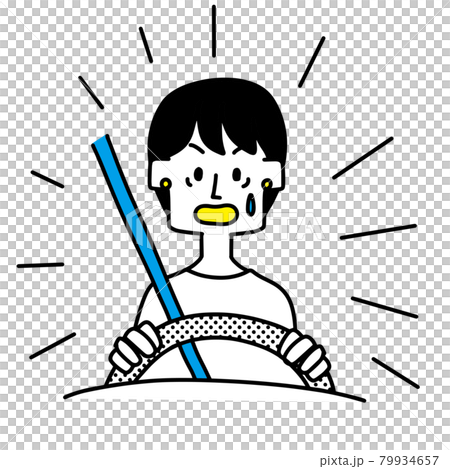 A woman in a pinch while driving a car 79934657