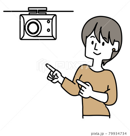 ドライブレコーダーを指差している女性のイラスト素材