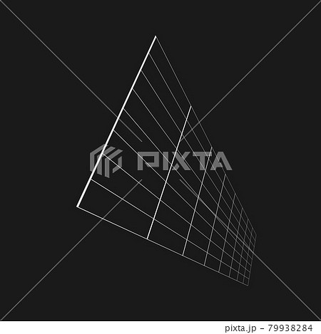 Retrofuturistic perspective elongated grid at an angle. Cyber design element. Grid in cyberpunk 80s style. Cyber geometry for poster, cover, merch in retrowave style. Vector 79938284