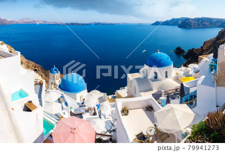 Santorini, Greece. Panoramic view of traditional houses in Santorini.  79941273