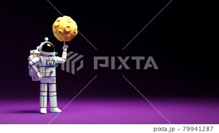 Astronaut in spacesuit twirls the moon on his finger 79941287