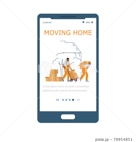 Moving Home company application onboarding page, flat vector illustration. 79954851