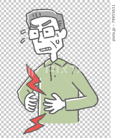 お腹に痛みを感じる高齢男性 79955631