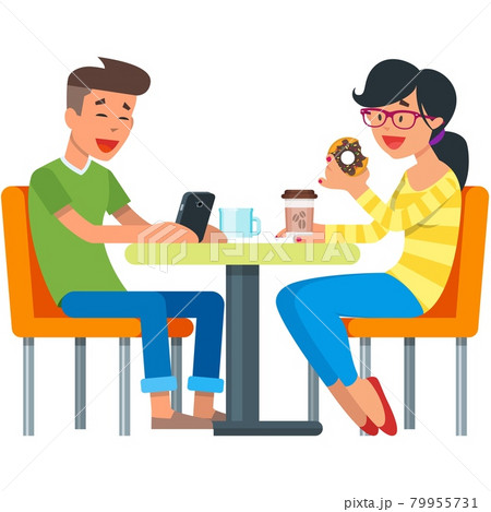 Vector conversation of couple or friends character at cafe 79955731