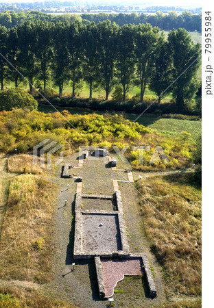 Foundation walls of the ruins of an early medieval church in Germany 79955984