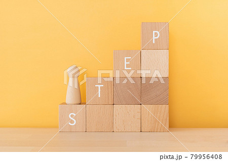 ステップ｜「STEP」と書かれた積み木と人形 79956408