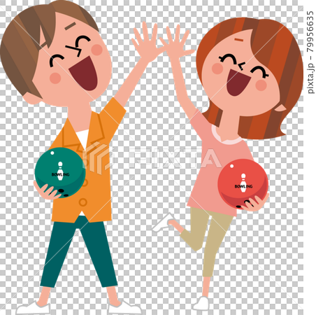 若いカップルのボウリング 79956635