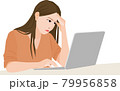 パソコンの前で悩む女性 79956858