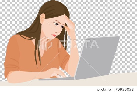 一個女人在個人電腦前遇到麻煩 79956858