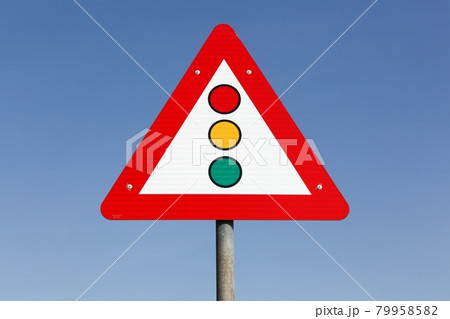 Traffic lights warning triangle road sign Traffic lights warning triangle road sign 79958582