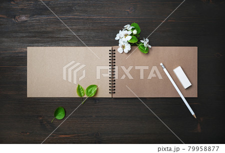 Sketchbook, pencil, eraser, flowers 79958877