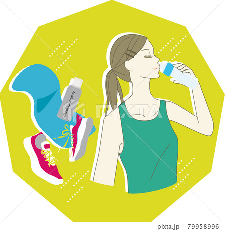 トレーニング中に水分補給をしている女性のイラスト 79958996