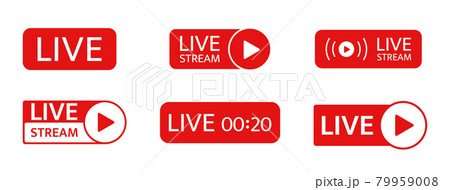 Live stream icon set. Social media live chat. Online webinar button. Broadcast online video. Tv show sign. News frame. Music player template. Livestream radio. Vector illustration 79959008