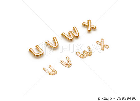 Inflated, deflated gold u v w x letters, balloon font 79959496