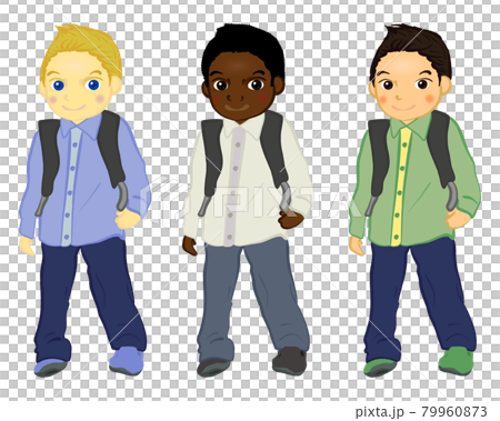 リュックを背負っているかわいい男の子のイラストセットのイラスト素材