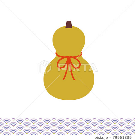 日本のお正月に飾る縁起の良いアイテム ひょうたんと和柄のカラーのベクターイラスト 年賀状に最適 のイラスト素材