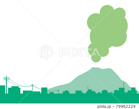 緑の街と桜島のイラスト 79962229