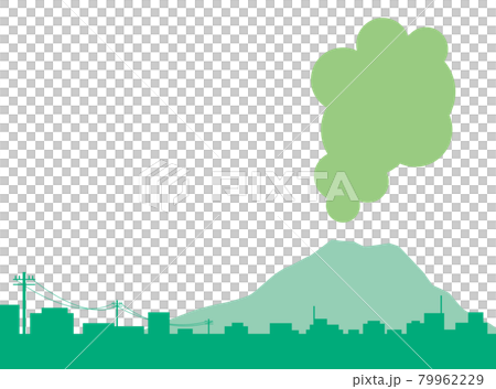 緑の街と桜島のイラスト 79962229