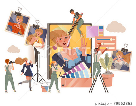 People Photographer in Overall Retouching Photograph with Ink and Paints Vector Illustration People Photographer in Overall Retouching Photograph with Ink and Paints Vector Illustration 79962862