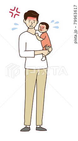 泣いている赤ちゃんを抱っこしている男性のイラスト素材