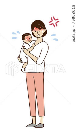 泣いている赤ちゃんを抱っこしている女性のイラスト素材