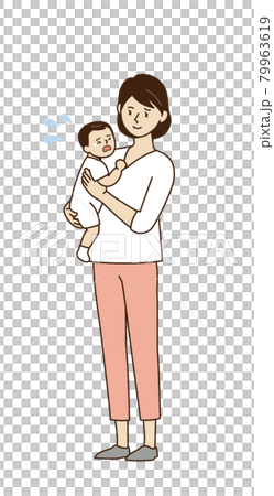 泣いている赤ちゃんを抱っこしている女性のイラスト素材