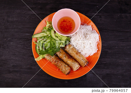 rolls with shrimp and chicken in rice paper rolls with shrimp and chicken in rice paper 79964057