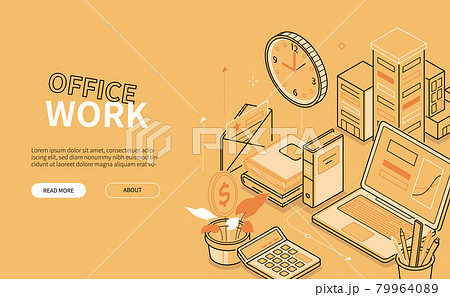 Office work - line design style isometric web banner 79964089