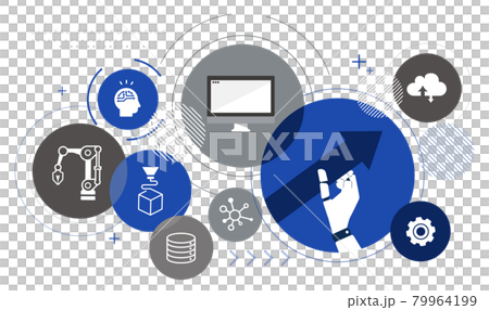 製造業のDX、デジタルトランスフォーメーションのアイコンイメージ、ベクター 79964199