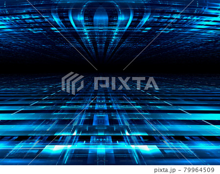 Abstract blue 3d illustration - perspective background in tech style 79964509