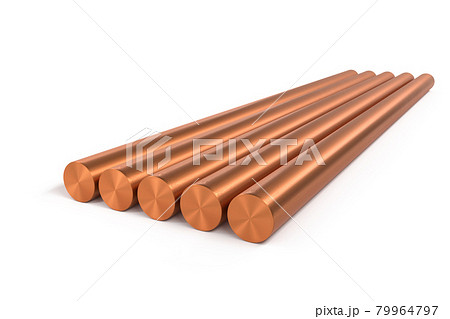 Set of 5 copper round bars - 3d render 79964797