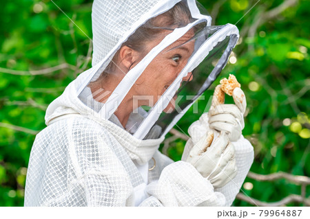 beeswax in the hands of the beekeeper 79964887