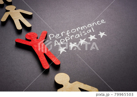 Performance appraisal words with five stars and figure of employee. Performance appraisal words with five stars and figure of employee. 79965503